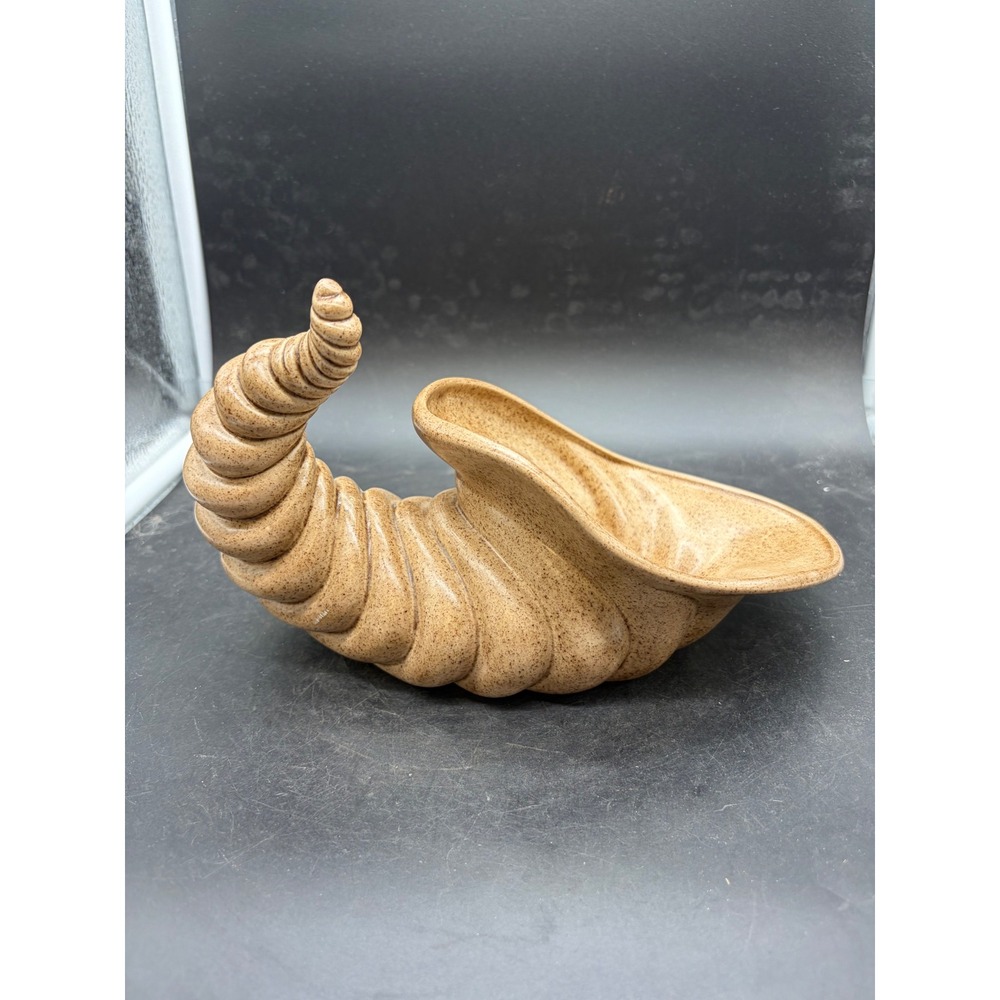Vans Pottery 1983 Vintage Ceramic Cornucopia Planter Speckled Tan Horn of Plenty